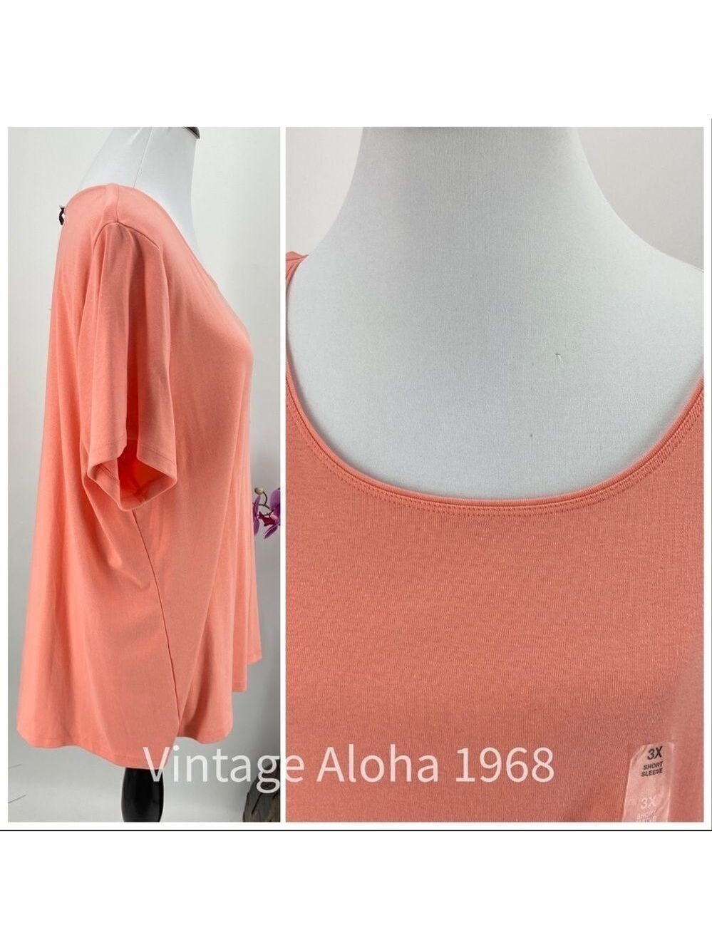 Karen Scott Coral Scoop Neck Tee 3X - Picture 2 of 6